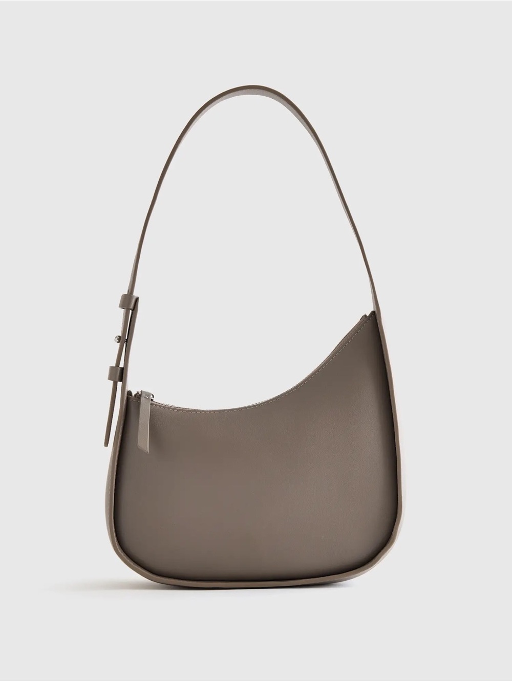 Quince Taupe Leather Shoulder Bag - Minimal Hobo Style